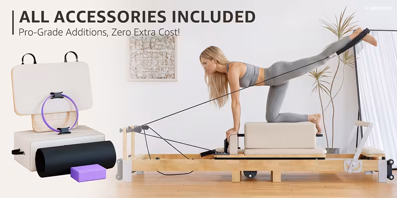 pilates reformer machine 97 l foldable studio grade pilates equipment for gym and home oak wood pilates reformer with versatile reformer accessories Product details 3