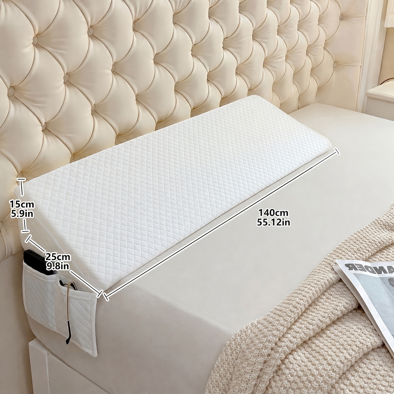 TEMU 1pc Coussin de remplissage de joint de lit, coussin de chevet et de remplissage d'espace de matelas, sac de rangement latéral de coussin, de