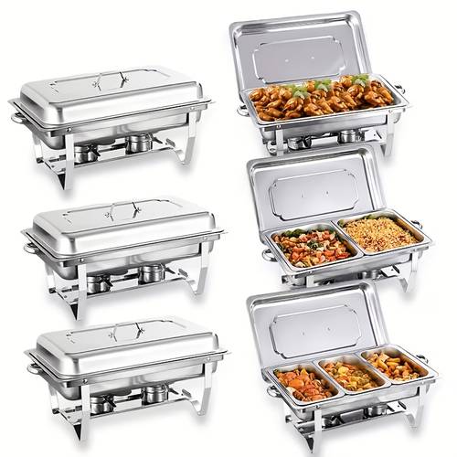 stainless steel commercial and household kitchen buffet large capacity food warmer insulated dish set food tray compartmented and divided basin design no flavor mixing with dust cover and handle for cooking for cooking