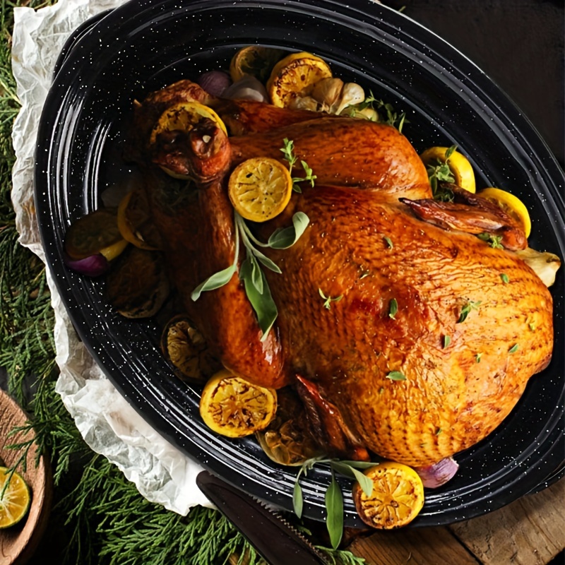 15 inch   38 1    with lid enamel grill pan suitable for turkey chicken lamb and vegetables oval enamel pot details 2