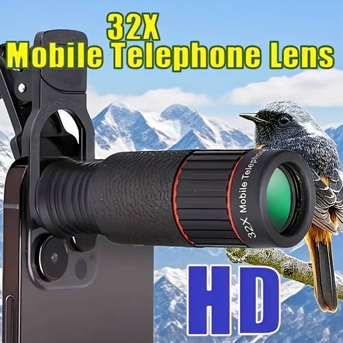 lente de zoom para móvil 32x, accesorio universal externo compatible con los modelos de cámaras, regalo portátil ideal para y herramienta para camping, senderismo y fotografía deportiva
