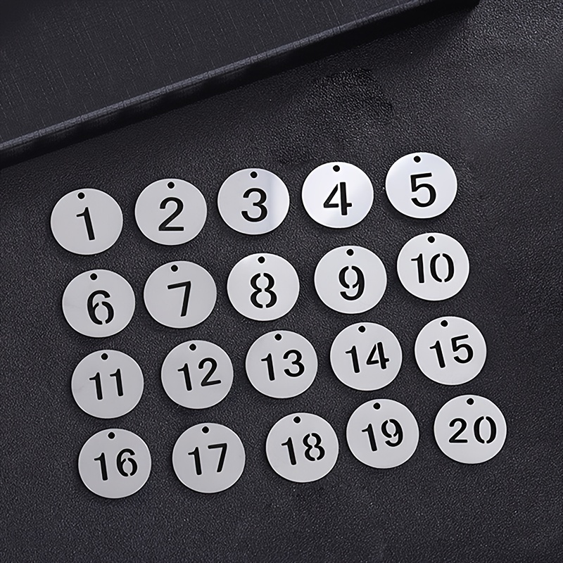 Image of 1pc/20pcs Hollowed Out Stainless Steel Number Plate 23mm Shaped Digital Hanging Plate, Sub Number Plate, Keychain Number Differentiation, Wholesale
