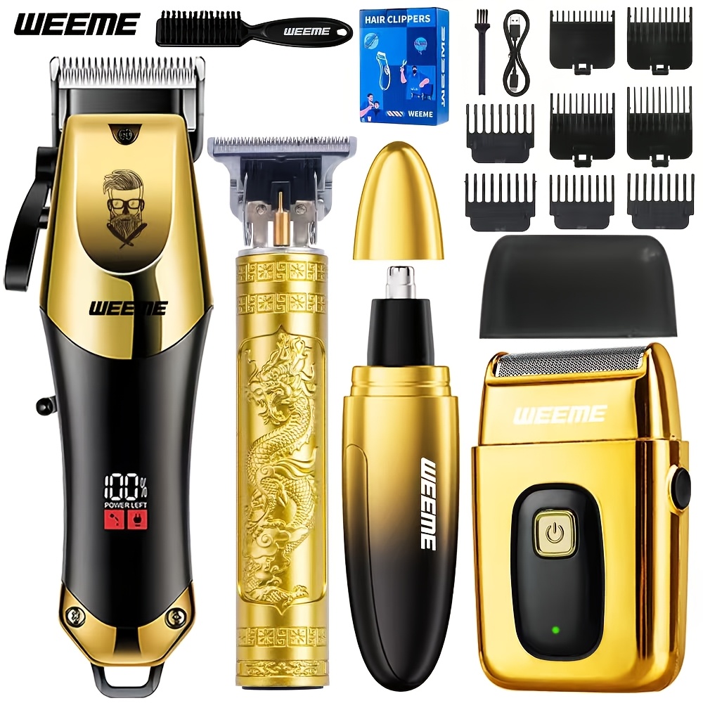 Image of Weeme 4pcs Set, Hair Trimmer, Nose Hair Trimmer, Shaver, Beard Trimmer With Cutting Accessories, Usb Charging, Perfect Gift Set For Husband, Boyfriend, Father, For Daily Use Or Travel