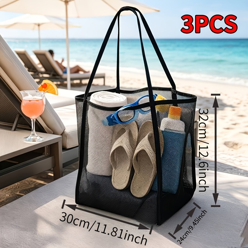 TEMU Lot de 3 grands sacs fourre-tout de plage en de grande , adaptés aux air, sac multifonctionnel à séchage rapide et -sable, ajourée respirante