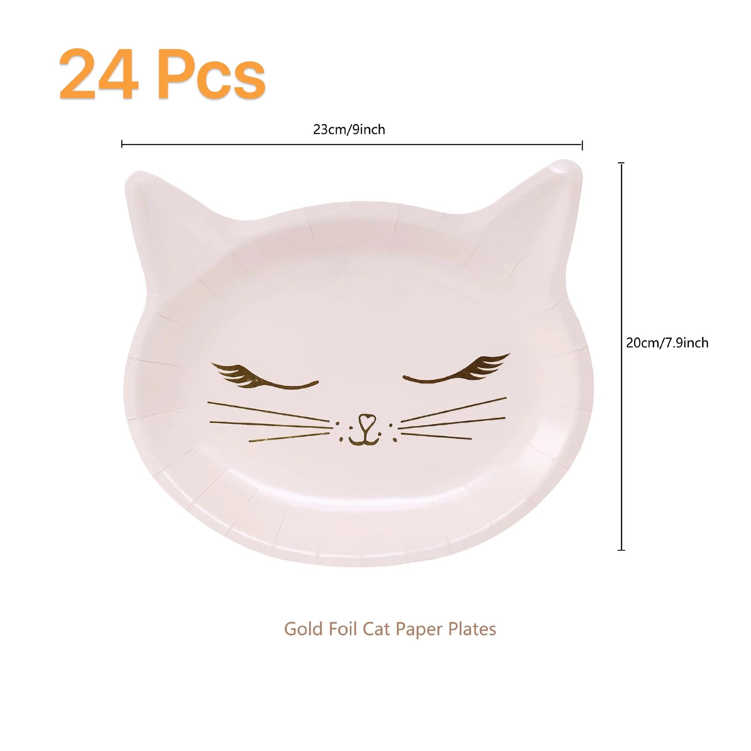 Image of Set Of 24 Disposable Paper Plates Shaped Like Cats, Perfect For A Pink-themed Birthday Celebration Halloween Christmas Thanksgiving