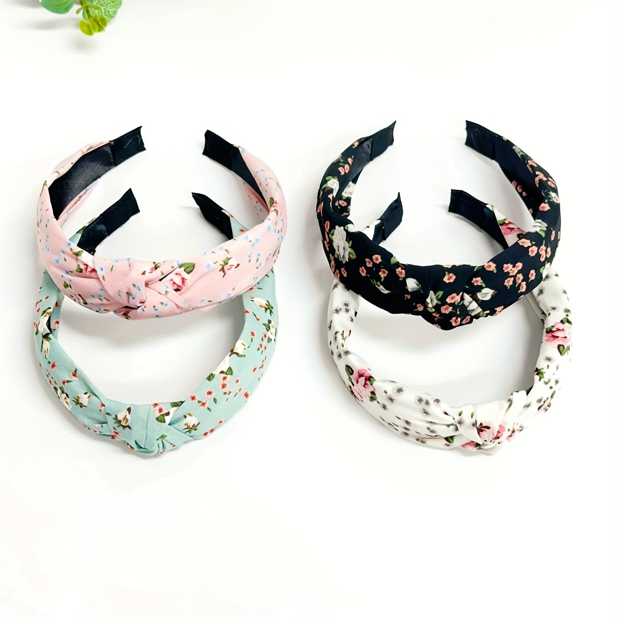 

4-piece Boho Chic Floral Knotted Headband Set - Wide, Sweet & Fresh Fabric Hairbands For Women | Perfect For Summer Vacations