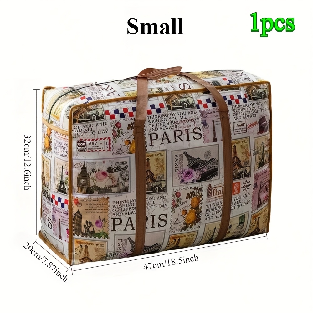 TEMU 1pc/2pcs Storage Trunks, Multiple Sizes Vintage Style Non-woven Storage Bags With Strong Zipper And Handles, Foldable Fabric Duffle For Moving,