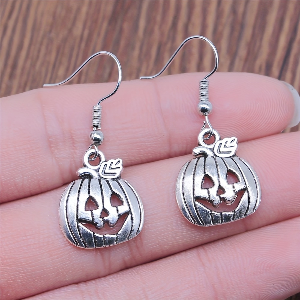 TEMU 1 Pair 925 Silver Of Vintage Minimalist Halloween Pumpkin Drop Earrings Jack-o'-lantern Design With Hooks, Perfect For Daily Wear Or Festive