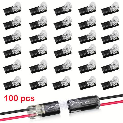 100pcs led solderless wire strip free locking terminals 2p fixture connectors for soft and rigid wires push in style quick splitter and fast wire connectors d2 interlocking type removable quick connectors for power wires