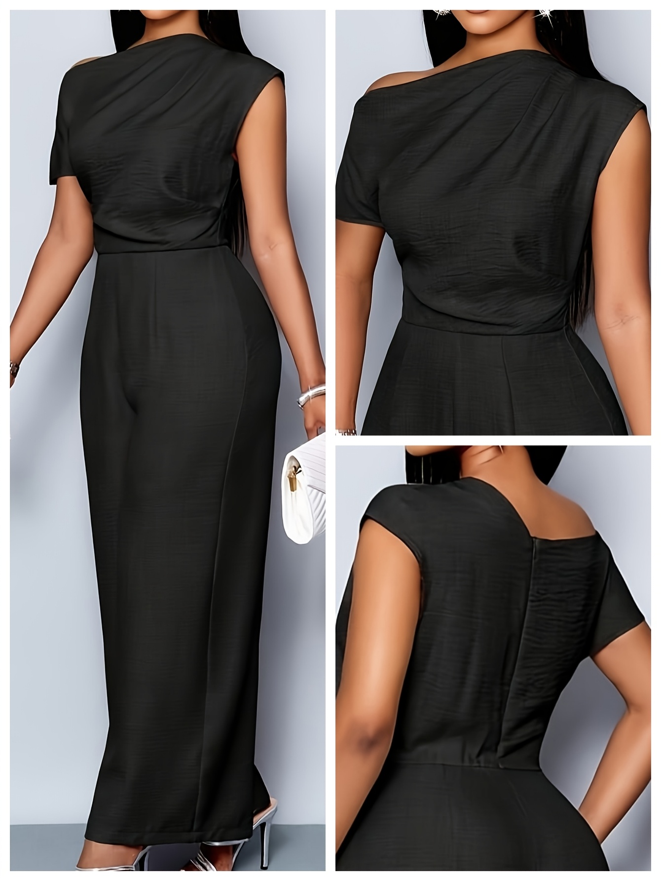 A Stylish And Elegant One-Shoulder Solid Color Jumpsuit Is Perfect for Casual Holiday Gatherings