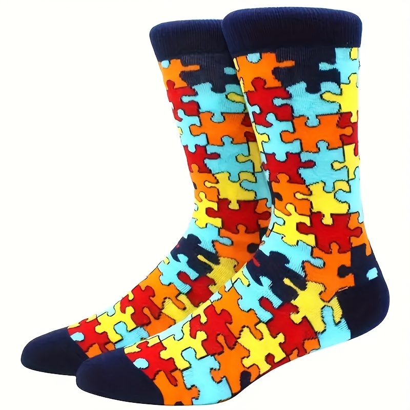 TEMU Un di calzini da a tema puzzle divertente con un design color-block accattivante che si adatta perfettamente. Realizzati in tessuto e delicato ,