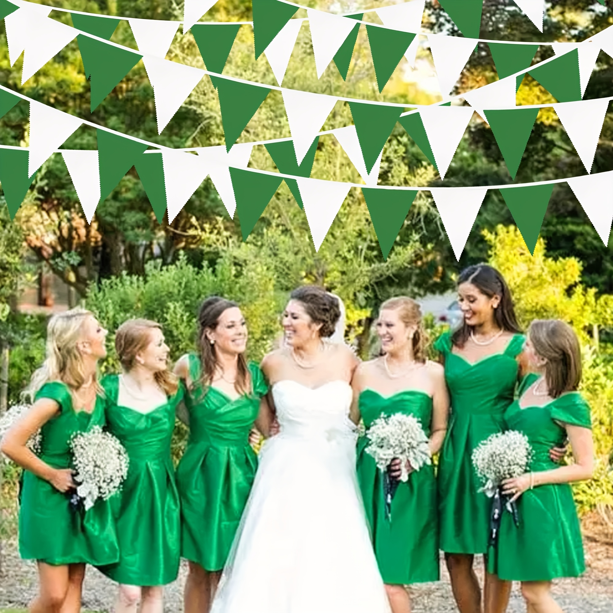 Image of 16pcs, Sage Green And White Triangular Flag Banner Party Decoration, Triangular Flag Banner, Used For Weddings, Engagements, Christmas Birthdays, Home Care, Daycare, Outdoor Gardens, Master Decoration