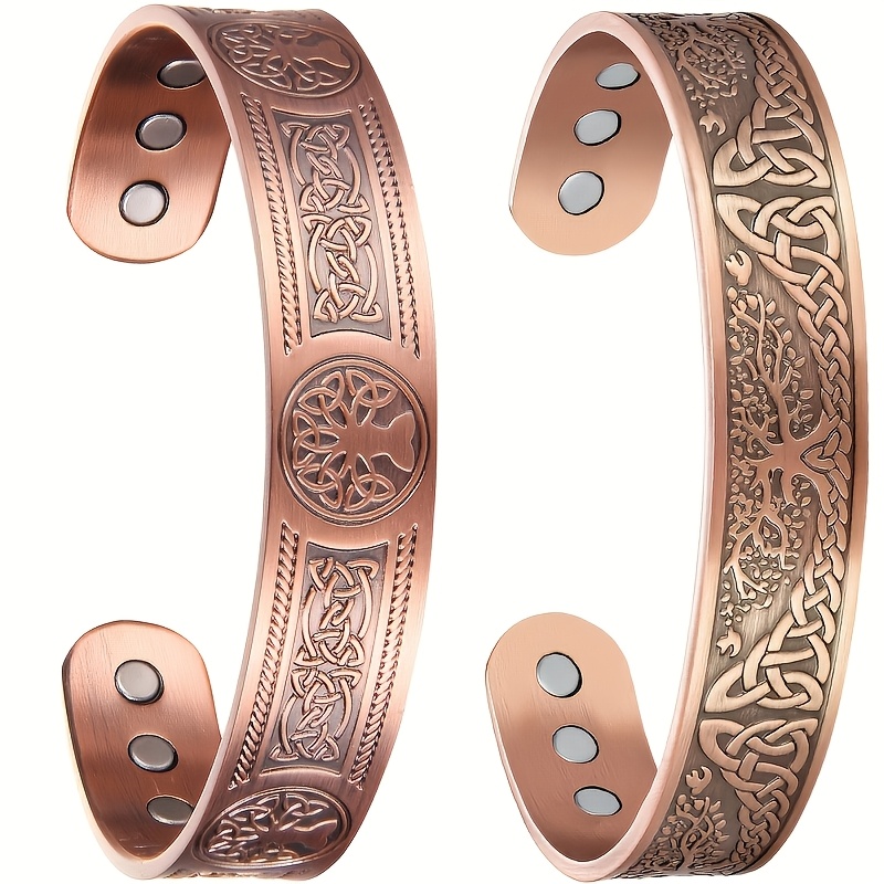 E-shop 2er-Set Vintage Baum des Lebens keltischer Knoten Armreif Armband - Stilvolles graviertes Muster, verstellbarer Armreif Armband, geeignet für ,