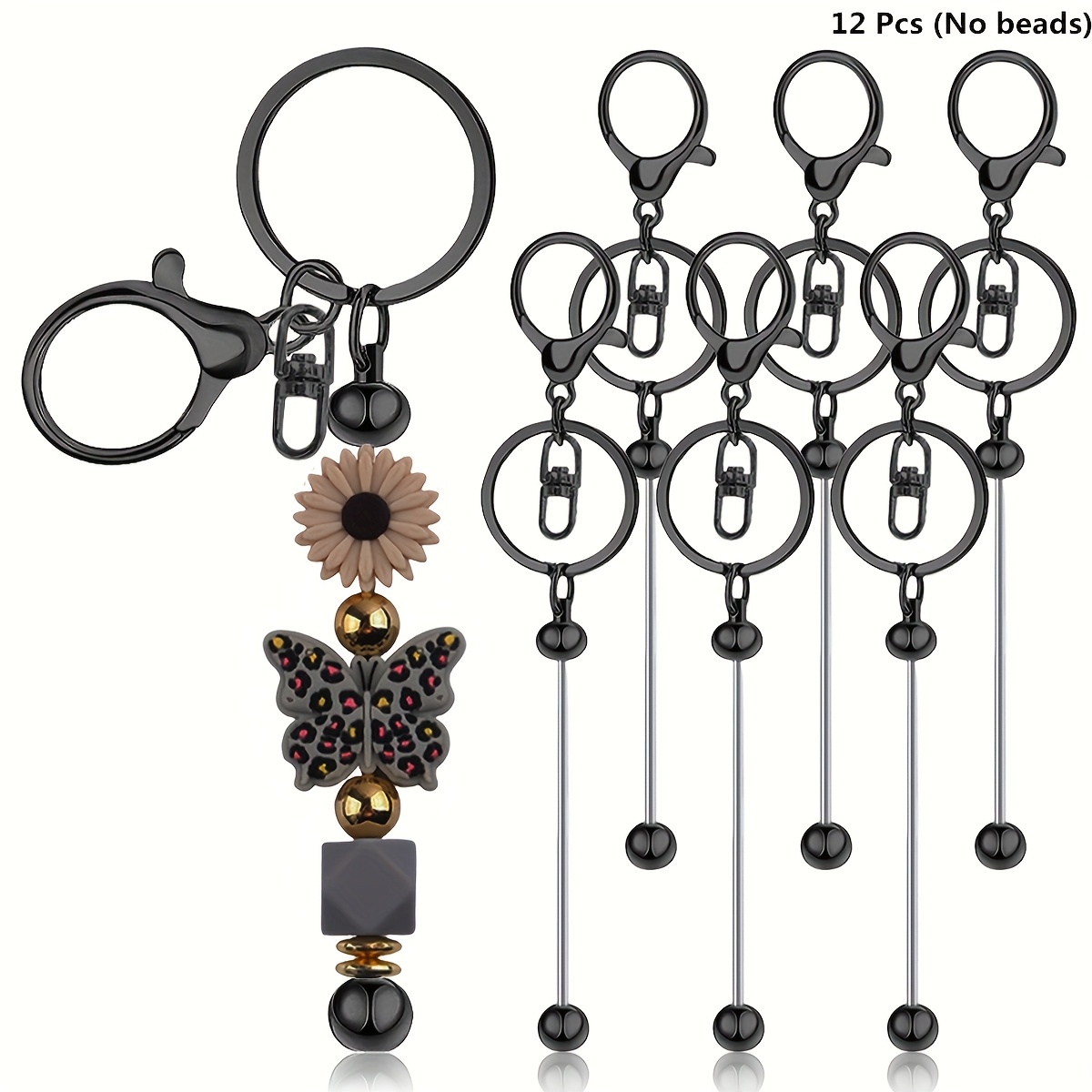 6/12 Alloy Keychain Beaded Rods, Blank Key Rods - Diy Crafts, Versatile And Easy-to-use Accessories For Keychains, Gifts And Craft Projects