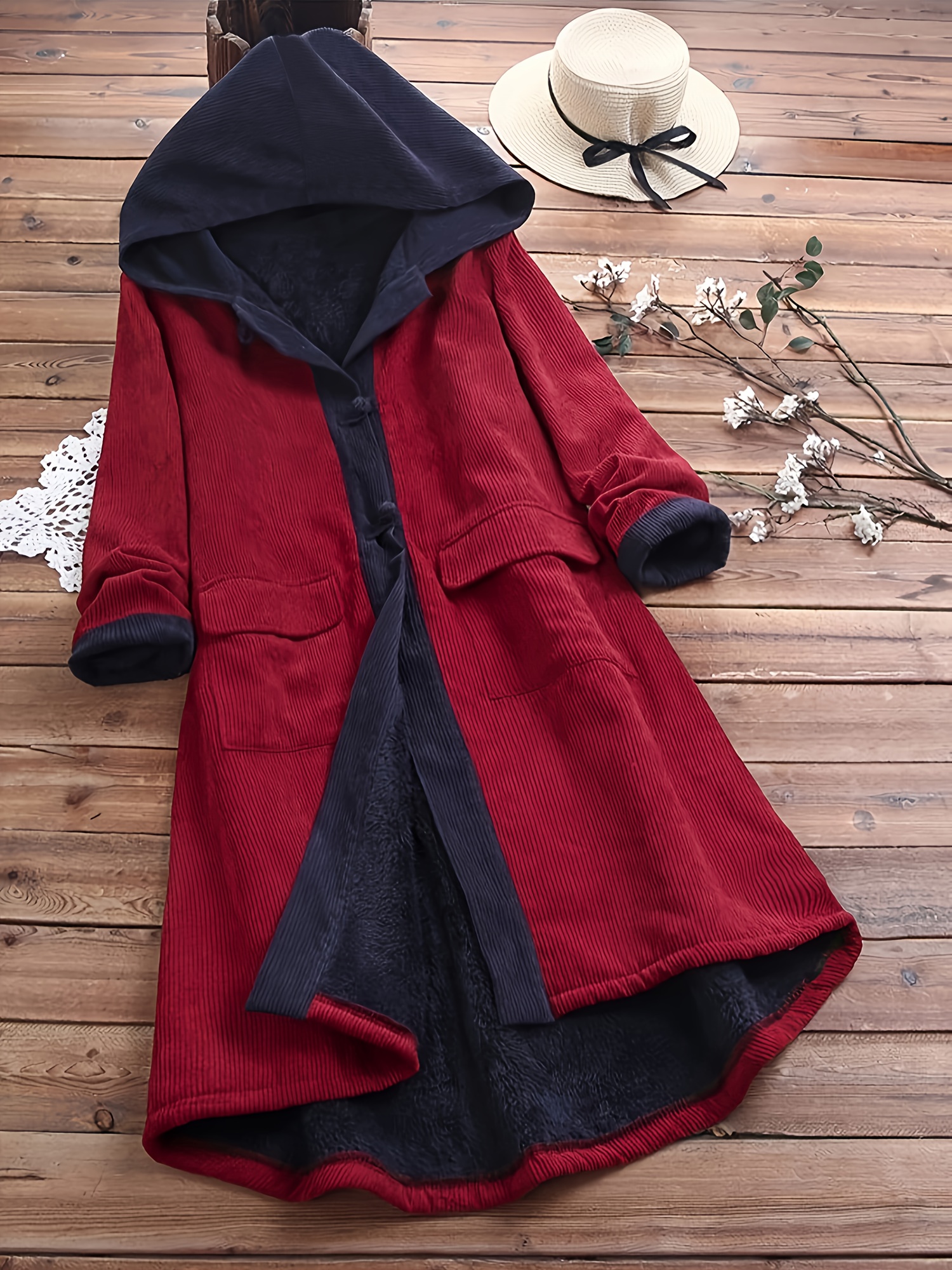 eleganter roter marineblauer cordmantel damen schicker Temu Germany