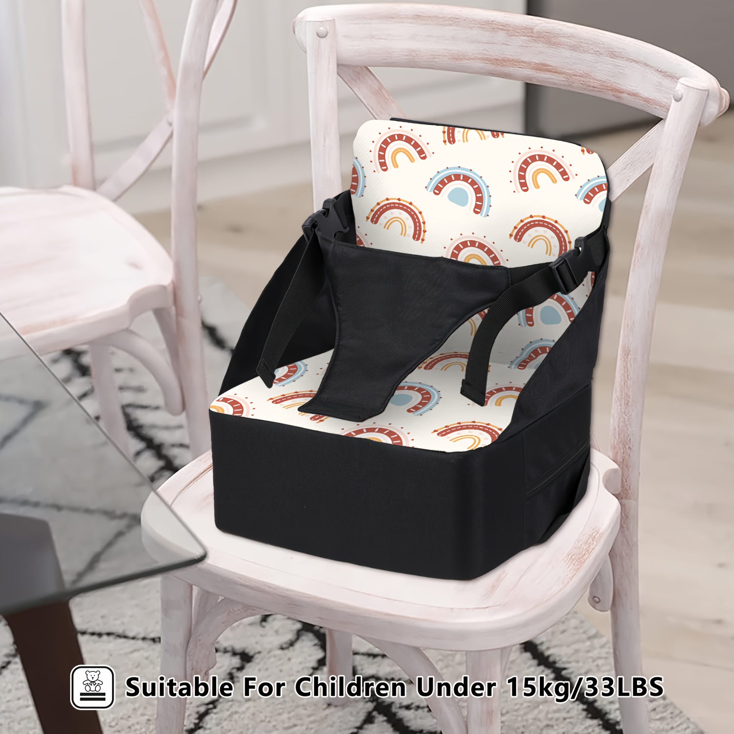 Image of 1pc Adjustable Height Toddler Booster Seat Cushion With Harness & Soft Cushioning - Portable Kids Chair For & Up To 33 Lbs (15kg), Travel,, Restaurant Use - No , Durable Feeding Chair