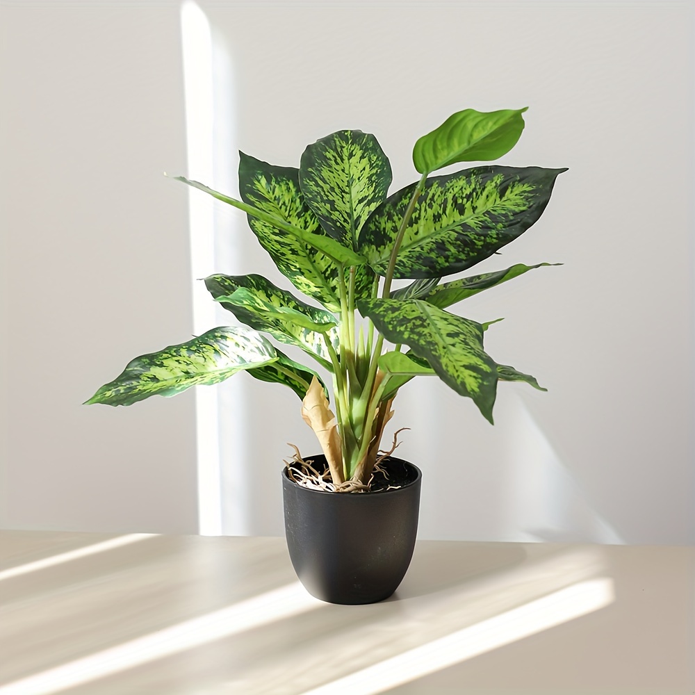 1 Lifelike Artificial Potted Plant With Green Leaves - , Durable Plastic, Living Room, Desk, And Office Decor, Artificial Plants For Home Decor