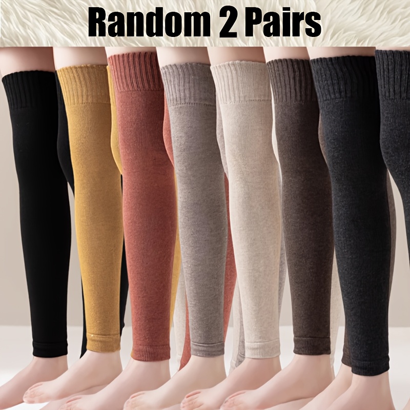 

2pcs Women's Thigh-high Socks - Cozy Fleece-lined, Solid Color Over-the-knee Leg Warmers For Fall & Winter