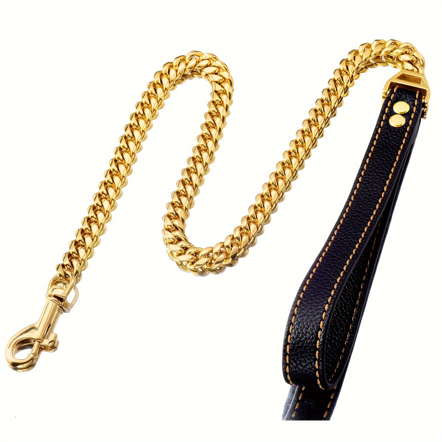 Dog Chain Leash Golden Dog Leash 18k Golden Stainless Steel - Temu