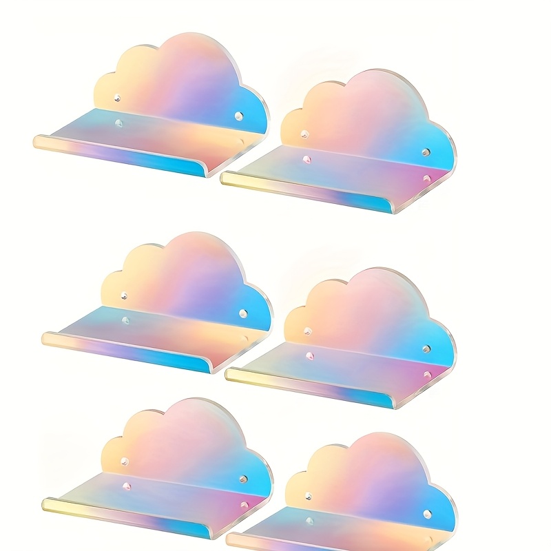 Image of 4, 6 Iridescent Acrylic Cloud Shelves - Light Gradient Wall Decor, Suitable For Kids Room, Bathroom, Kitchen And Bedroom, 4.5 Inches X 2.5 Inches X 2.4 Inches, Multifunctional , Bathroom Shelf