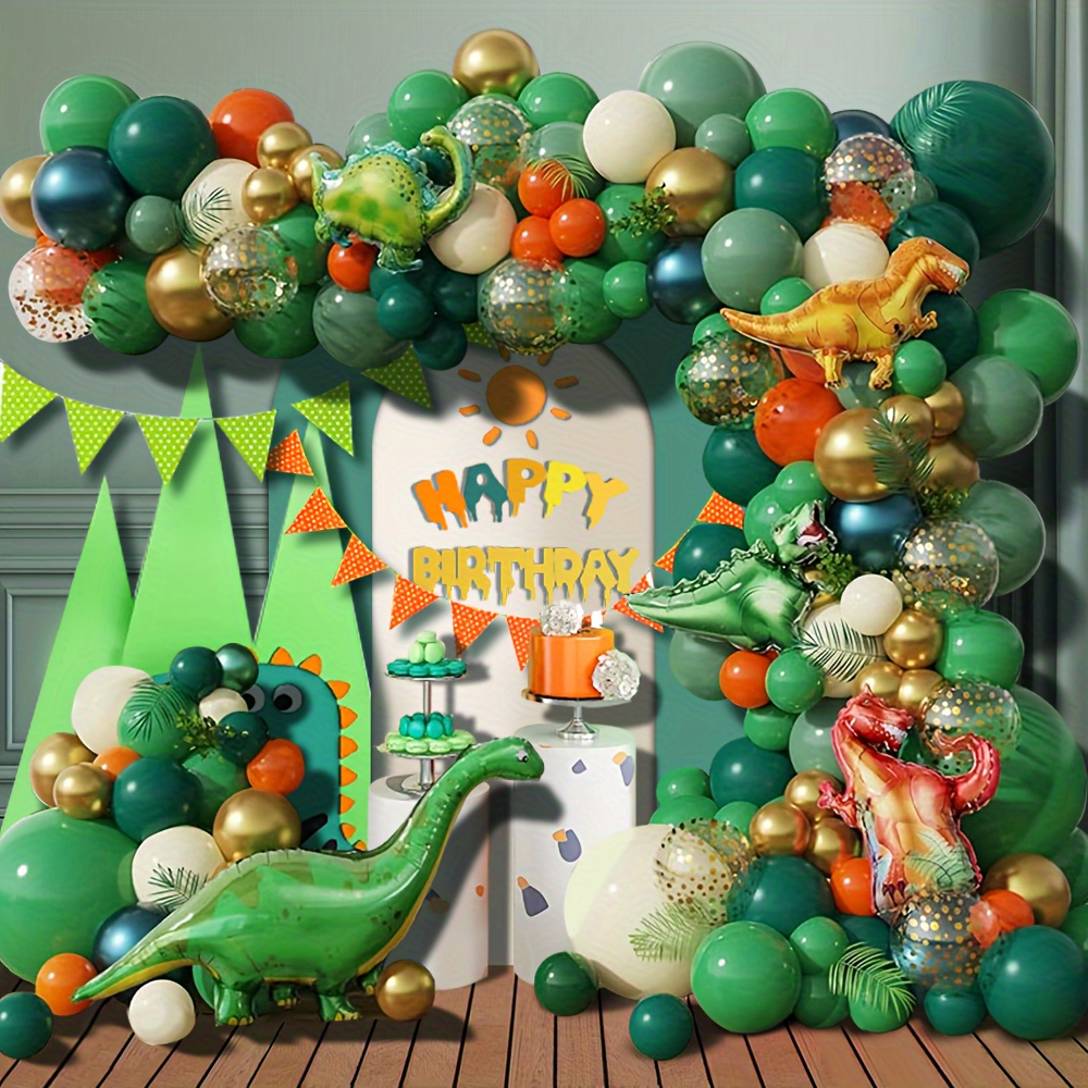 

134pcs Dinosaur Kit - Theme With Green & And Aluminum Foil Dinosaurs For Birthday Parties, Indoor/outdoor Decorations