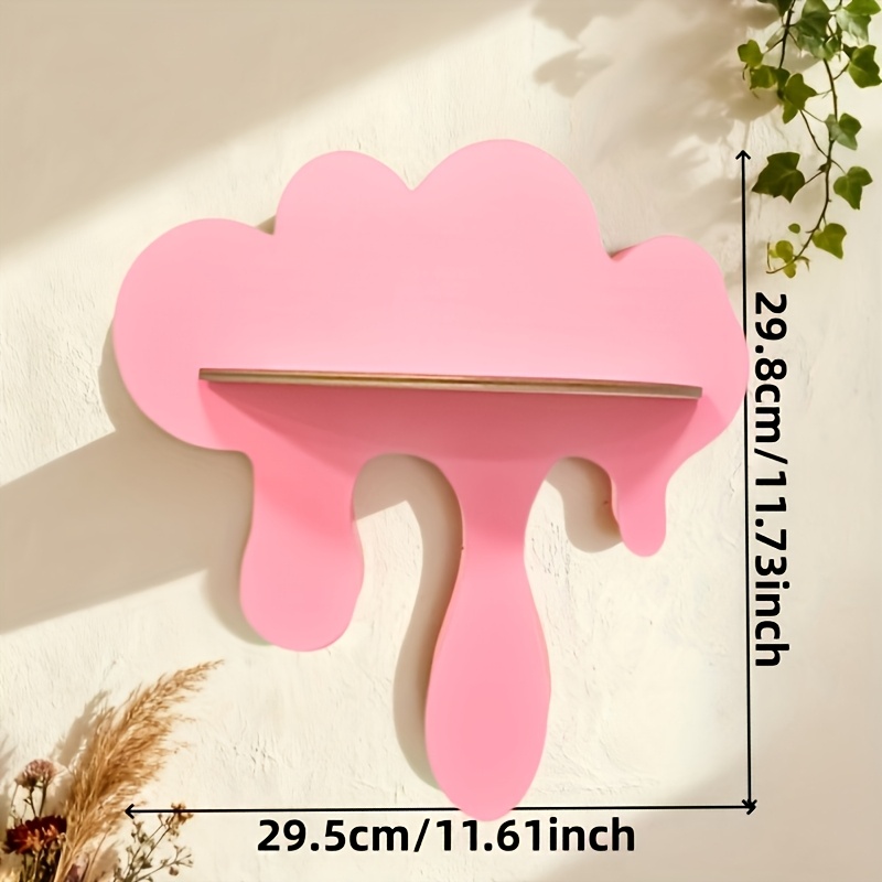 TEMU Cozy 1pc Pink Cloud-shaped Wall Shelf - Modern Minimalist Floating Shelf, Sturdy Wooden Construction, No , Suitable For Living Room, Bedroom,