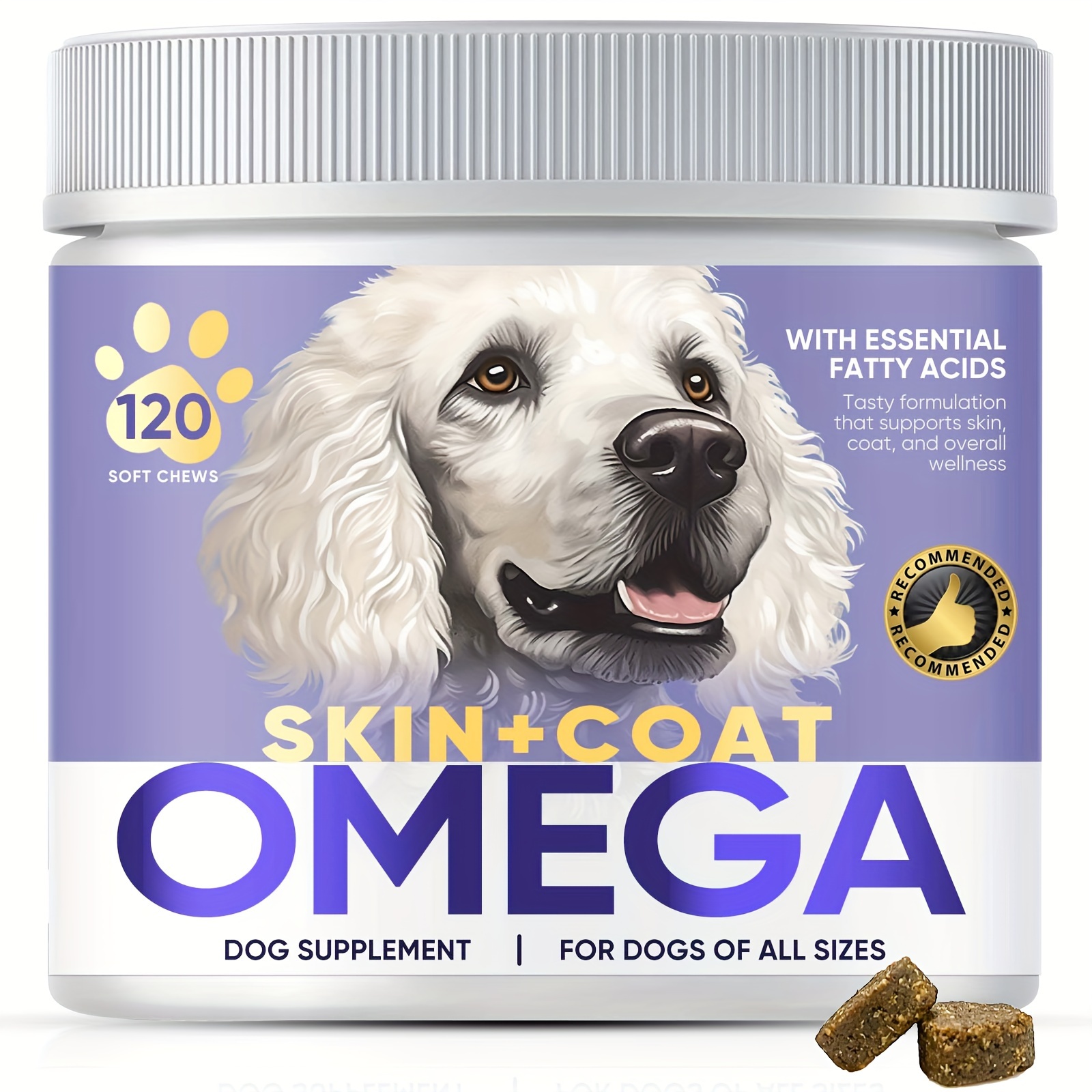 

Skin & Coat Soft Chew Supplements For Dogs - 3 Fish Oil Skin And Coat Supplement - Shedding, Itchy Skin Relief - Support Healthy Shiny Hair