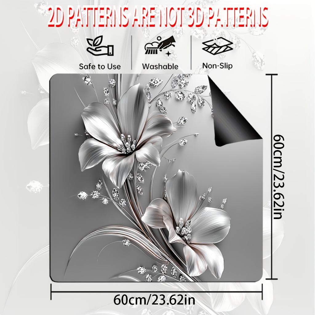TEMU 1pc, 2d Flat Printing Furnace Cover Protection Mat And Decorative Stove Cover, Gas Stove Top Protector, Featuring A Metal Silver Embossed ,