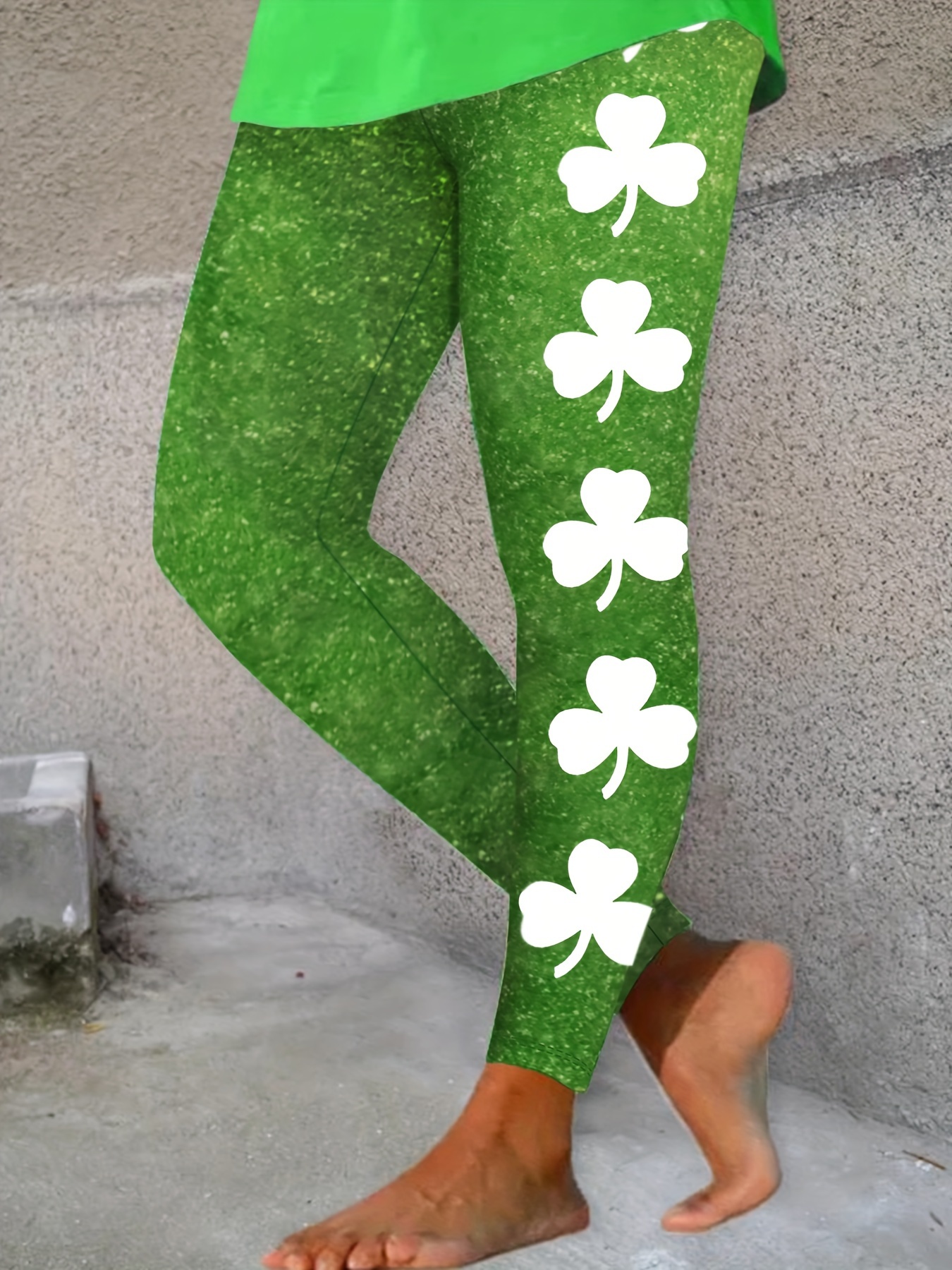 St. Patricks Day Four Leaf Clover Printed Leggings Womens High Waist  Elasticity Workout Trousers Pants Shiny Legging at  Women's Clothing  store