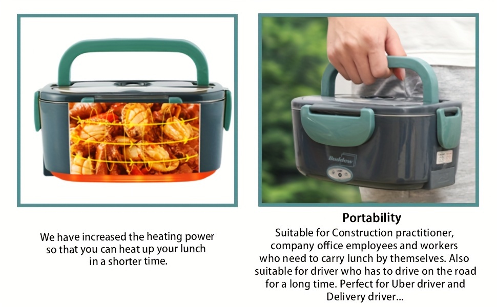 1 set electric heating lunch box food warmer portable lunch box for home and car 12v 110v adult car truck work lunch 5l removable 304 stainless steel container free fork and spoon with insulation bag used in home car office use details 2