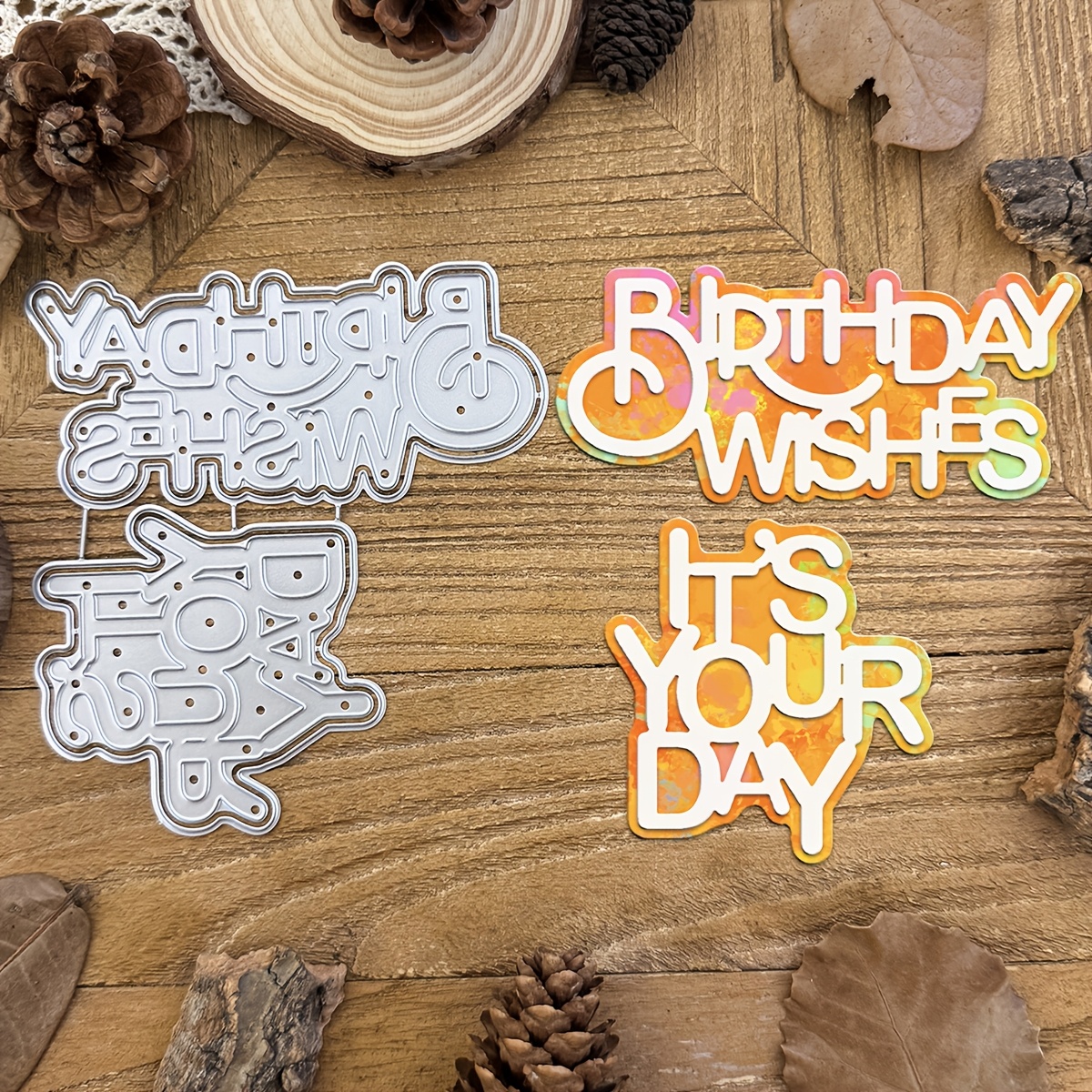 

1 Set Lovely Birthday Words Metal Cutting Dies For Diy Scrapbooking, Greeting Cards, And Home Decoration - Handmade Crafting Stencils With "birthday Wishes" And " " Designs