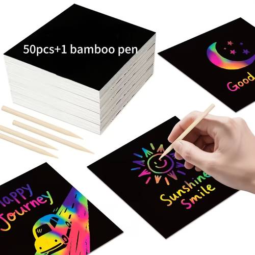 50pcs magic sc tch art paper with 1pc ow art sc tch set ideal for boys and girls birthday holiday gifts