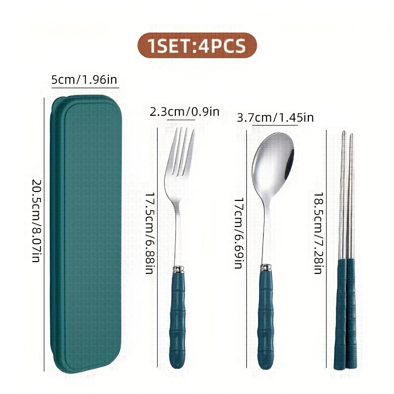 E-shop 4-teiliges tragbares Edelstahl-Besteck-Set mit Aufbewahrungsetui, Outdoor-Camping-Utensilien, leichtes wiederverwendbares Reisebesteck –