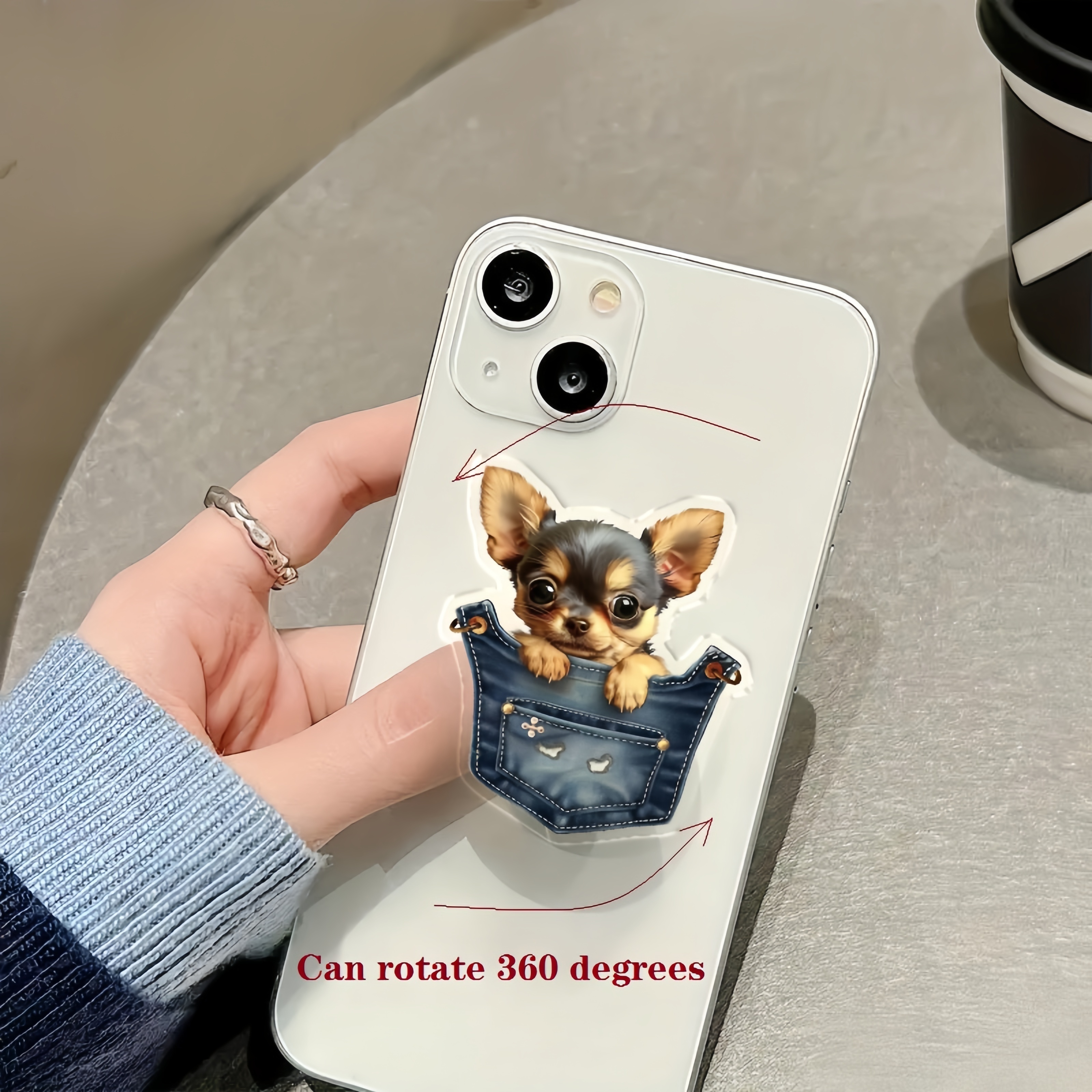 

1pc Chihuahua In Pocket Pattern Acrylic Phone Grip Holder, Multifunctional 360 Rotatable Foldable Stand