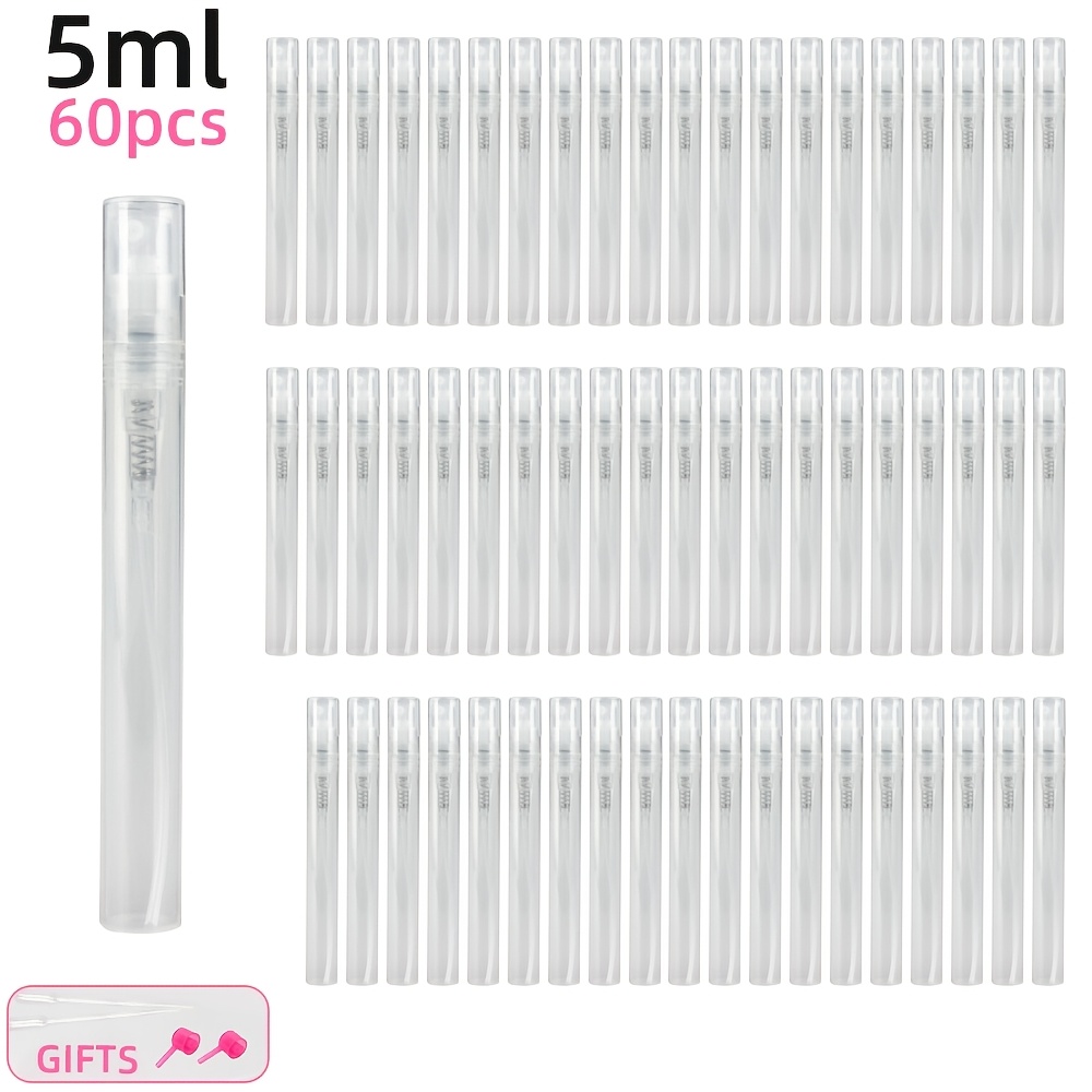 TEMU 60pcs/2ml 3ml 5ml Perfume Bottles, Plastic Spray Atomizer Bottles, Lightweight And Portable, Mini Disposable Bottles, Suitable For: Perfume, ,