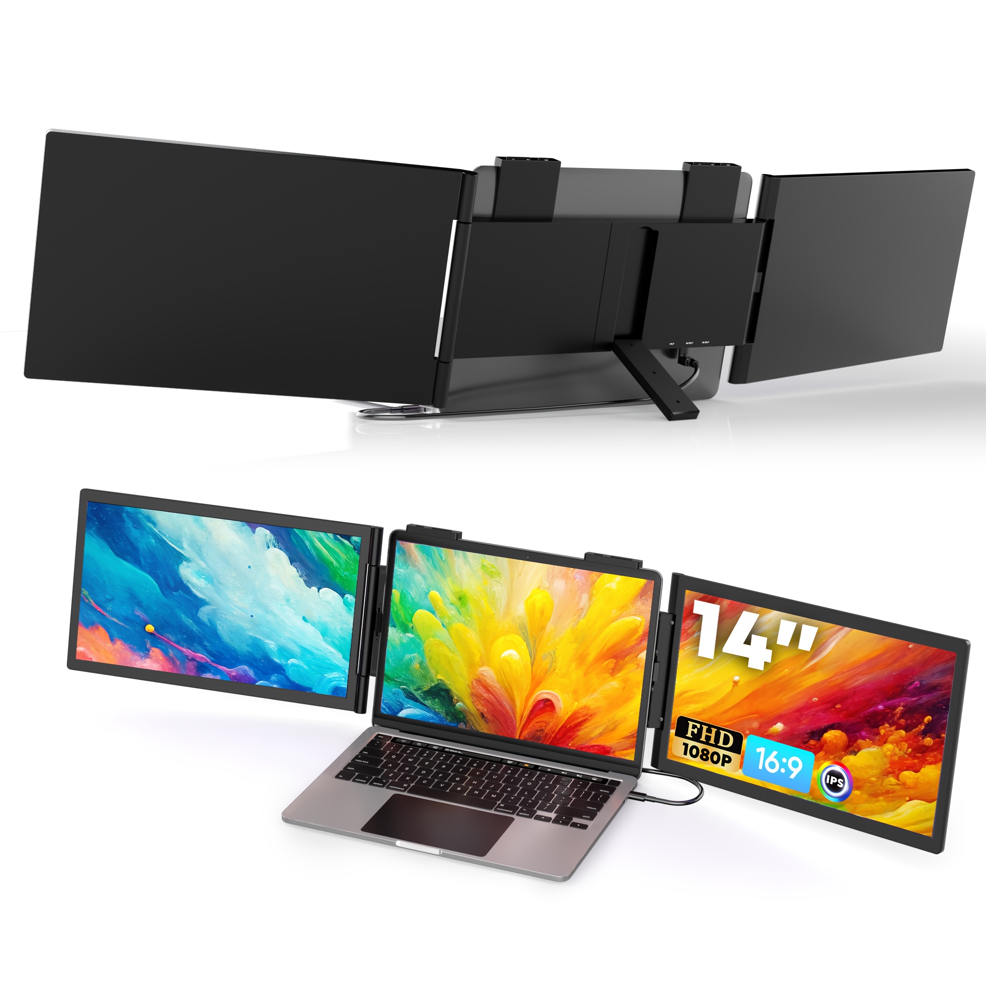 extensor de pantalla para portátil de triple monitor - monitor portátil de 14 fhd 1080p, accesorio de pantalla   compatible con windows y  , para viajes y  ,   para portátiles de 14-16
