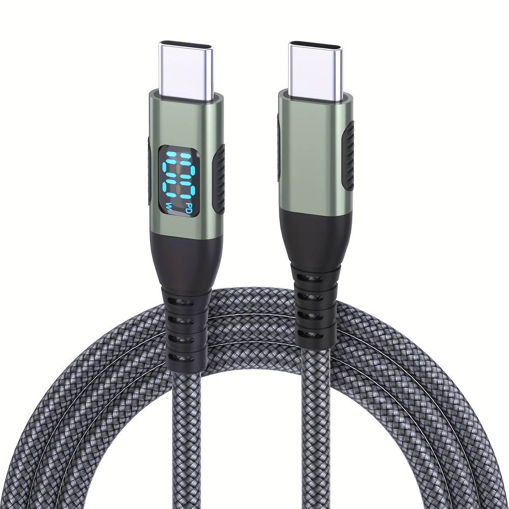 1pc/2pcs Usb C To Usb C Cable Type C Fast Charging Pd 100w C To Fast Charging With Led Display, Usb C Charging Cable 480mbps Data Nylon Braided Cable For Iphone 15 Plus Pro Max Galaxy Ipad Pro (green)