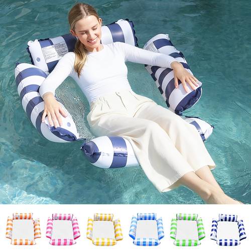 1pc inflatable floating row 4 tube striped with pvc inflatable recliner floating row hammock pool party supplies