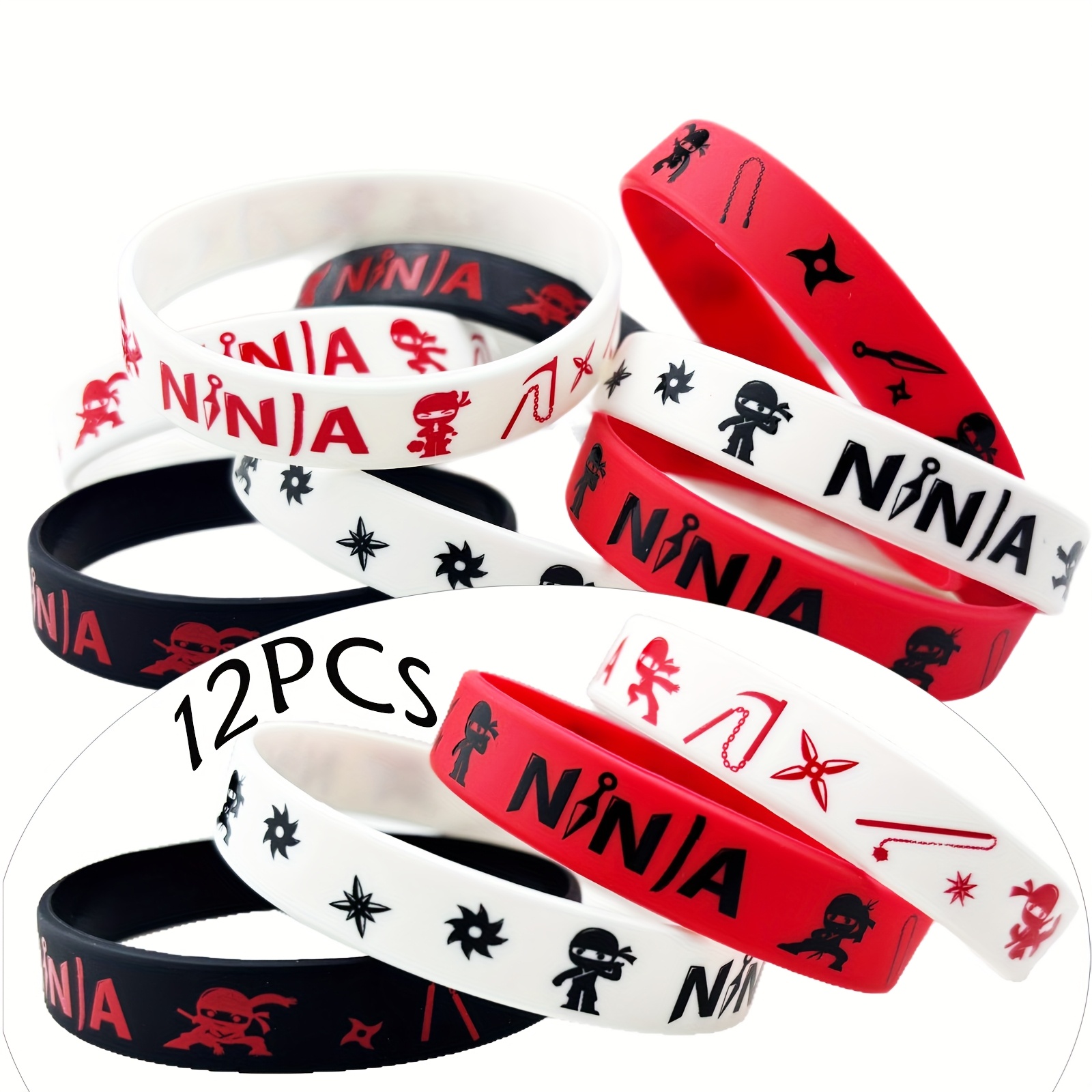 TEMU 12pcs Ninja Silicone Wristbands Bracelets/ Rubber Ninja Party Favors Bracelets/ Warrior Stretch Wristbands For Warrior Theme Party Favors Goody