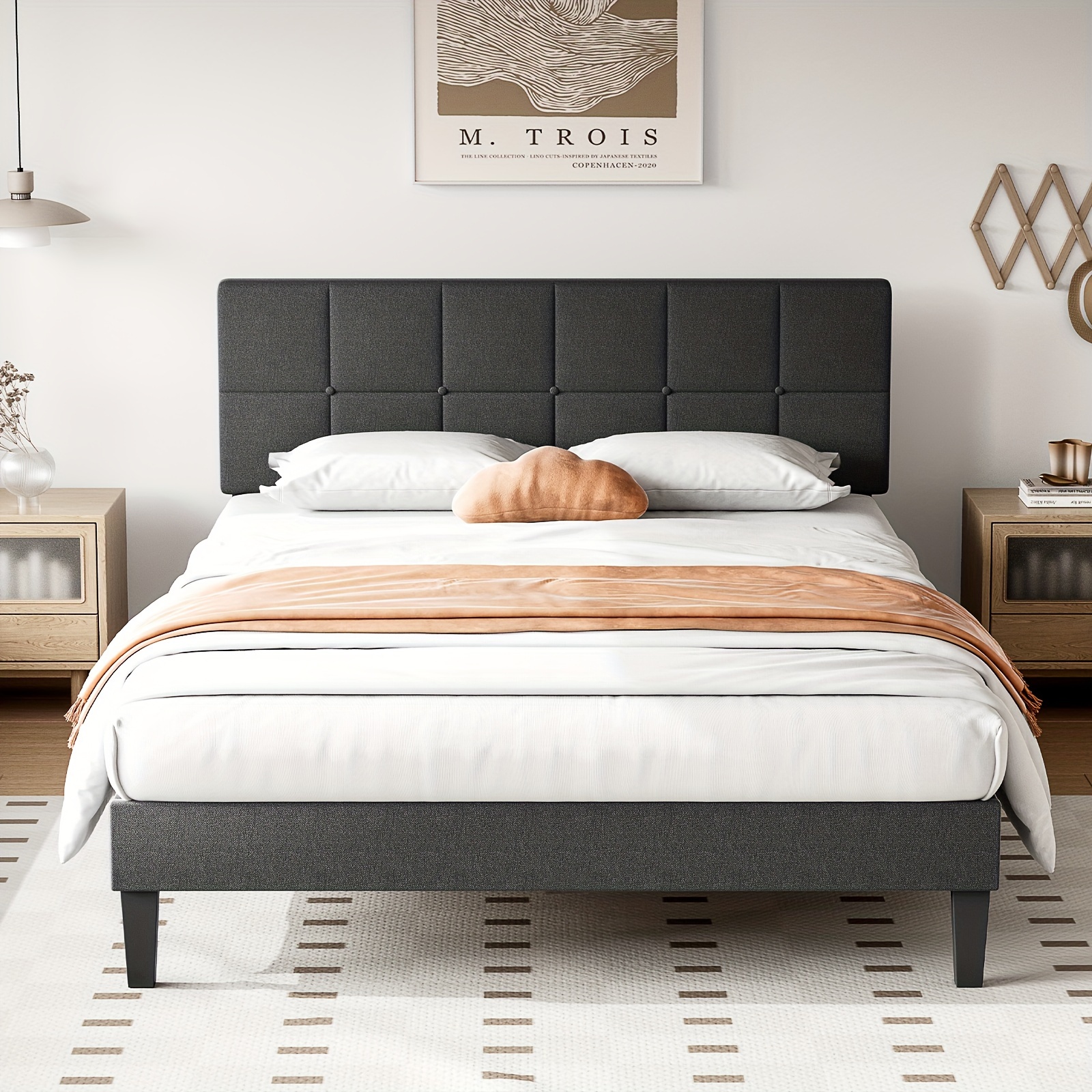 

Smug Full Bed Frame With Headboard, No Box Spring Needed, Linen Upholstered Platform Bed Frame With Wood Slats Support, Perfect For A 's Sleep, Noise Free, Dark Grey