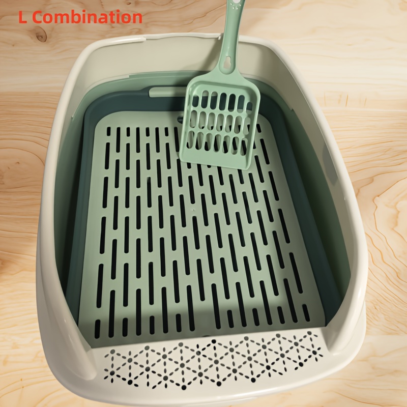 Image of Cat Litter Box Set Semi-enclosed Thickened And Elevated Large Space Cat Litter Tray With Dual Layer Detachable Combination Including Scoop
