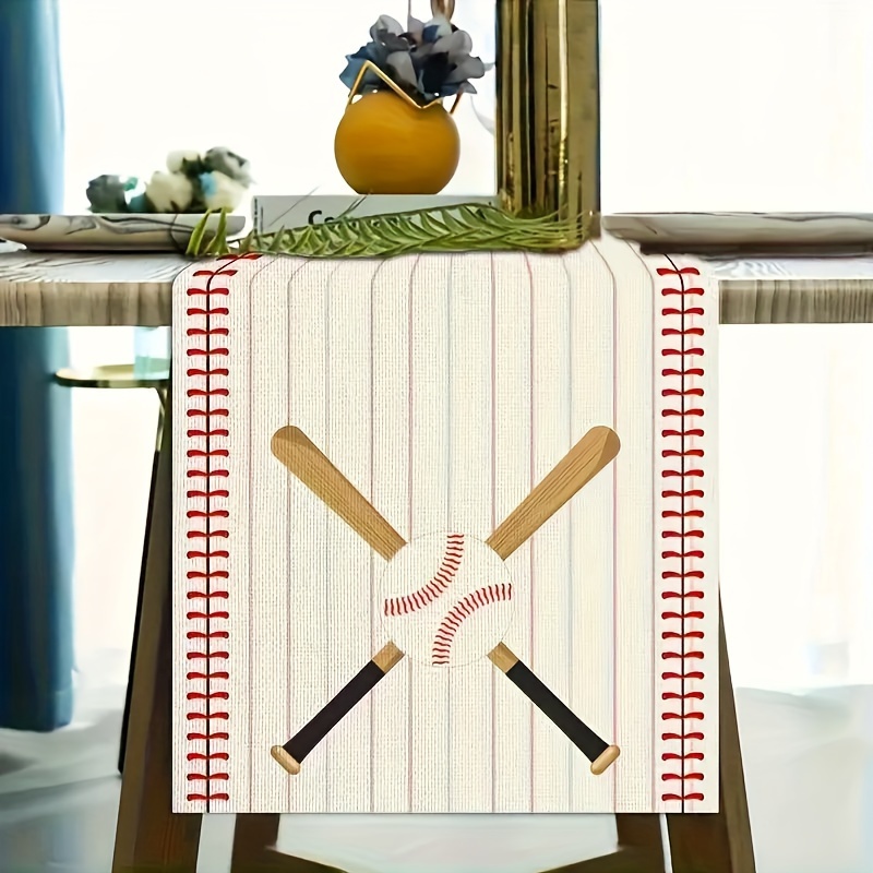 

1pc, Baseball Themed Table Runner, Striped Pattern, Rectangular, Polyester, Woven, For Birthday, Baptism, Family Gatherings, Holiday Parties, Sports Event Table Decor, Home Kitchen Decor