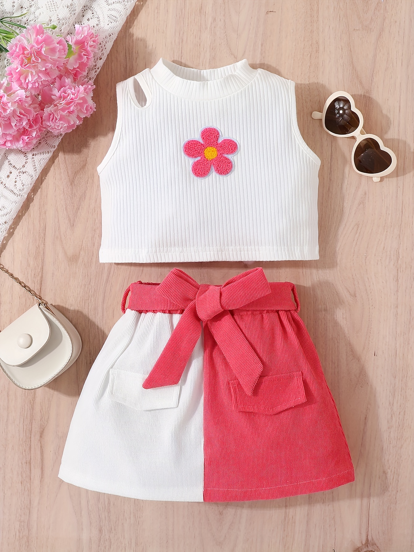 Conjunto De Blusa Sin Mangas Con Bordado De Flores Encantadoras Falda De Empalme Para Ni as Lindas Regalo De Fiesta Al Aire Libre Para El Verano