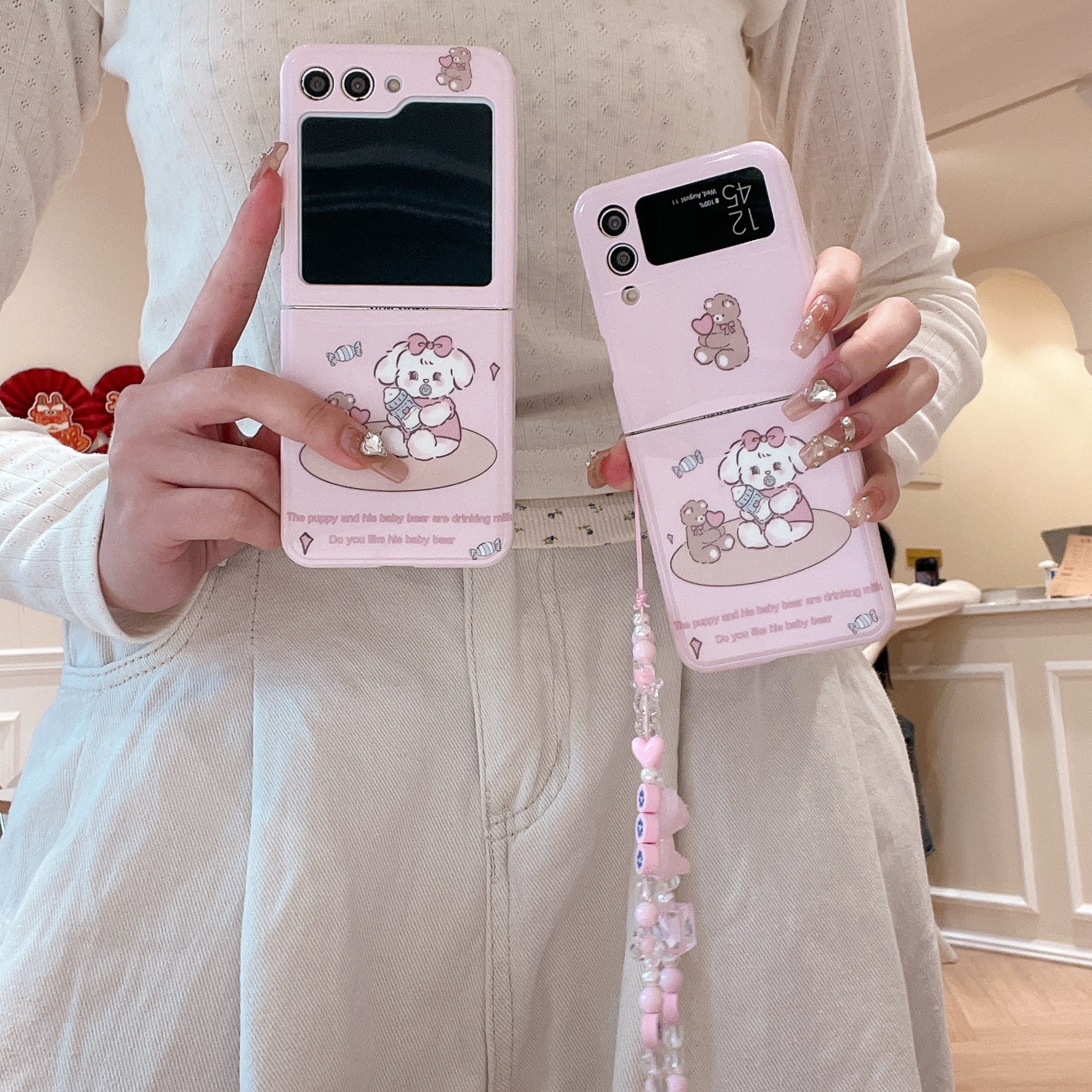 

Imd Cute Bear And Dog Cartoon Phone Case For Samsung Foldable Screen Z Flip3 Z Flip4 Z Flip5