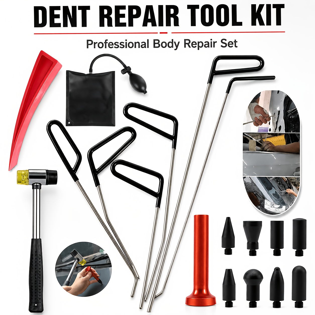 TEMU Professional Car Door Open Tool Kit, Emergency Unlock Tool Set With Long Reach Grabber, , Non-marking Hammer & Storage Bag For Vehicle Lockout