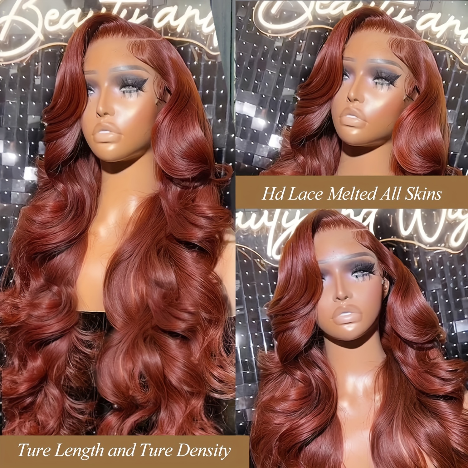 TEMU Reddish Brown Lace Front Wigs Human Hair 180% Density 13x4 Hd Transparent Body Wave Lace Frontal Wigs With Baby Hair Copper Colored Glueless Human Hair Wigs For Women