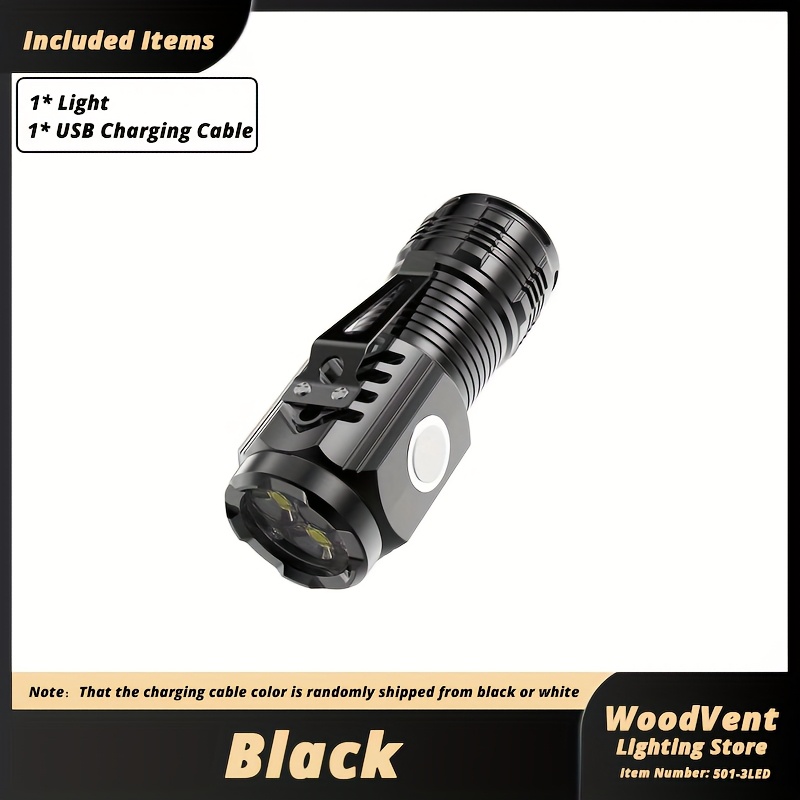 E-shop Mini Tragbare LED-Taschenlampe, Kappenclip-Licht, USB-Aufladung, 5 Beleuchtungsmodi, Schwarz/Grün/Silber Optional, Magnetischer Boden,