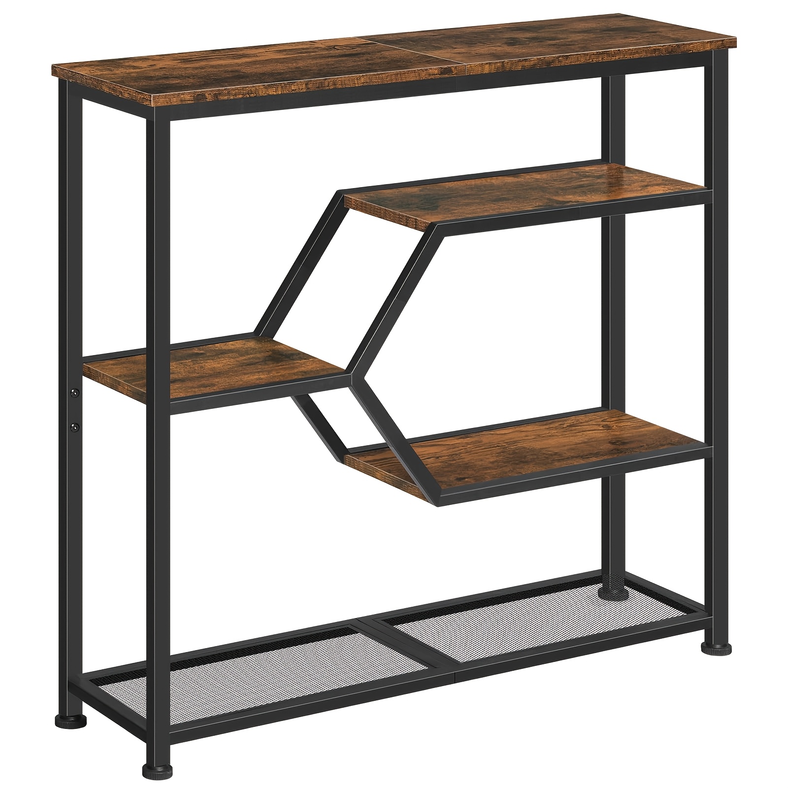 Narrow Console Table, 5-tier - And Black Entryway Sofa Table For Hallway, Living Room, And Bedroom With Open Storage Shelves