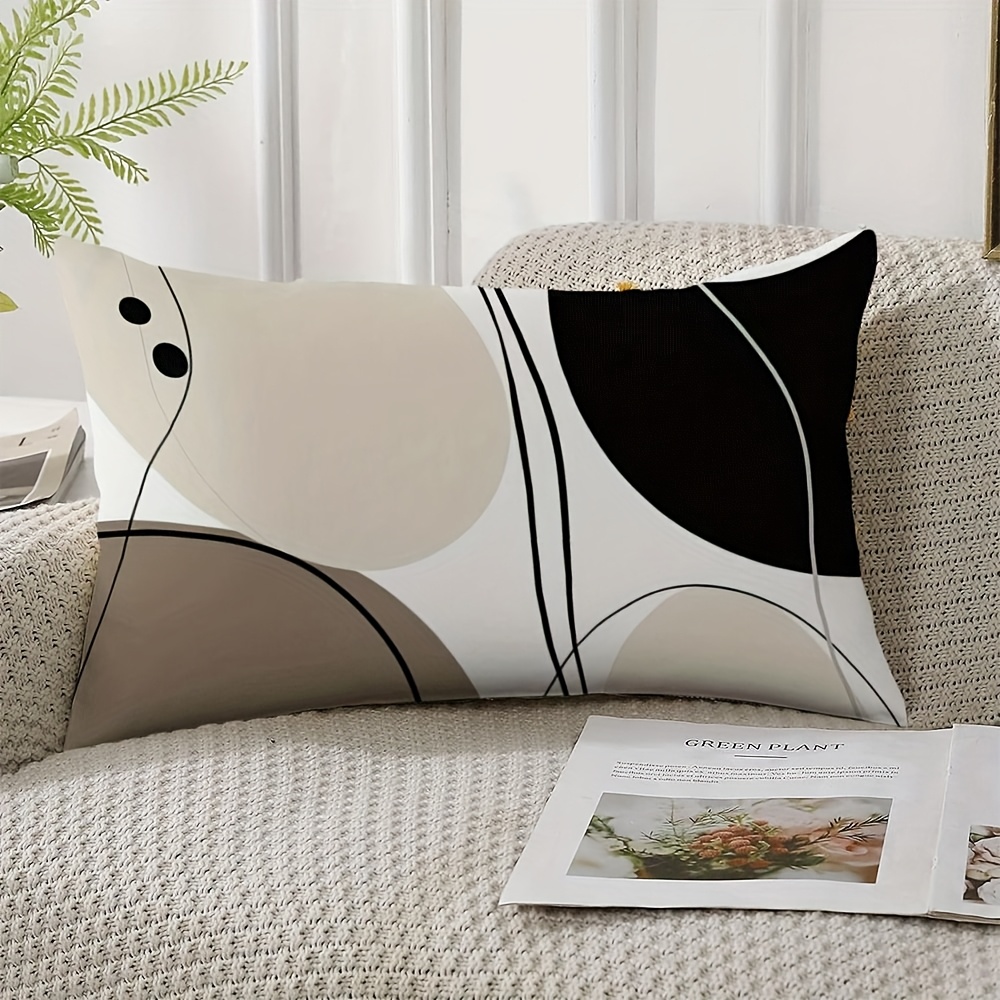 TEMU 1 pièce Housse de coussin pour canapé en peluche courte à imprimé , art linéaire , plusieurs tailles disponibles : 12x20 pouces, 18x24 pouces,