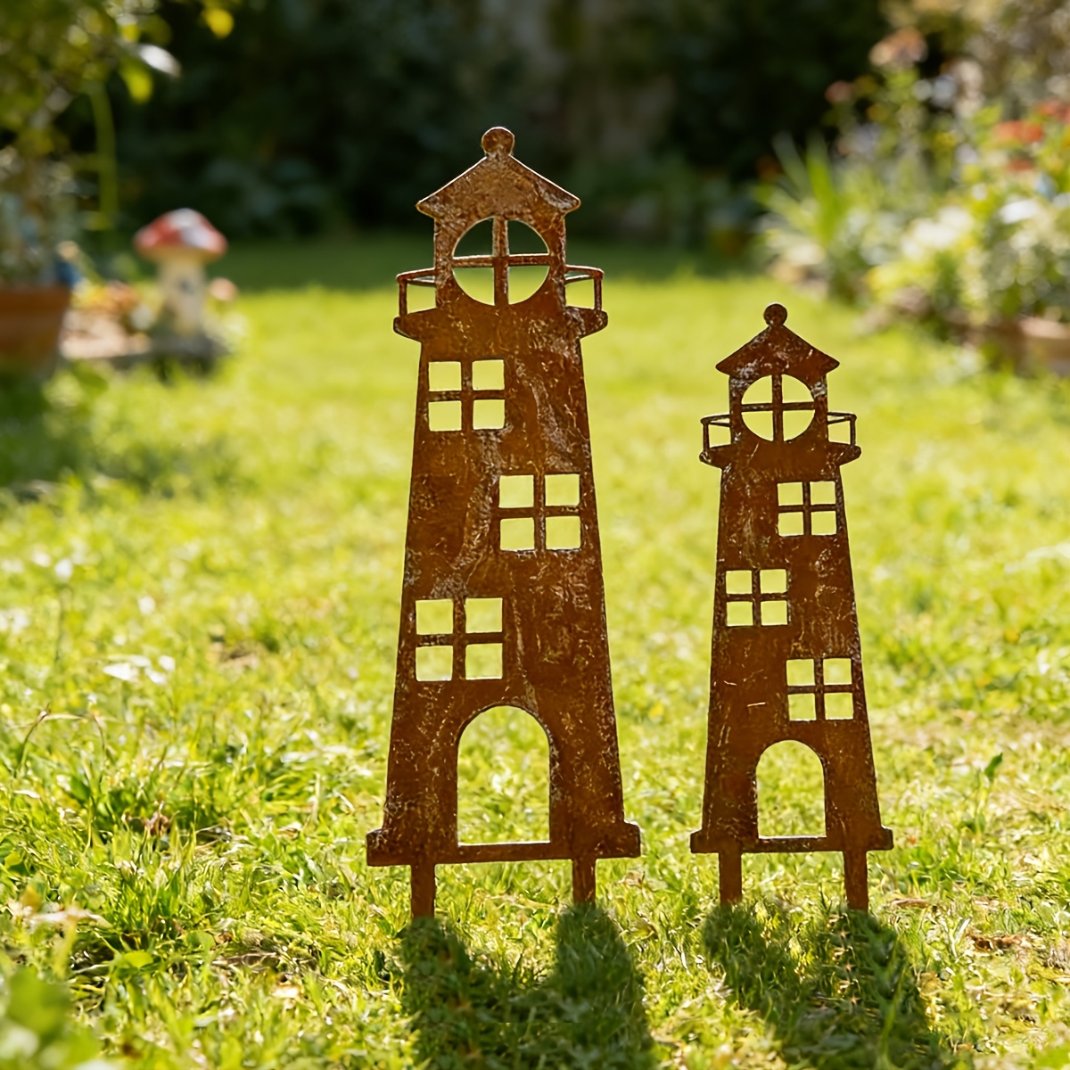 E-shop 【2D Flat】 [2D Flat] 2er-Pack Rostiger Metall Outdoor Garten Dekor Erdspieß, Vintage Eisen Ornamente für Outdoor Blumentöpfe, Höfe, Terrassen und